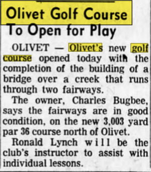 Olivet Country Club (Olivet Golf Club, Olivet Golf Course) - Jul 15 1964 Opening Article